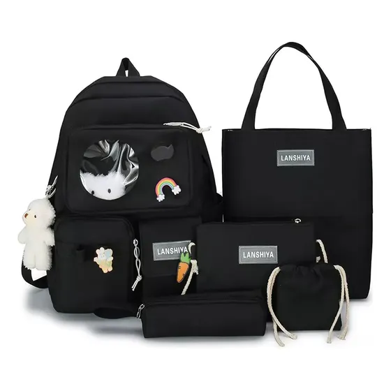 Bolso Morral Set 5 En 1 Niña Dama Escolar Universitario Mano