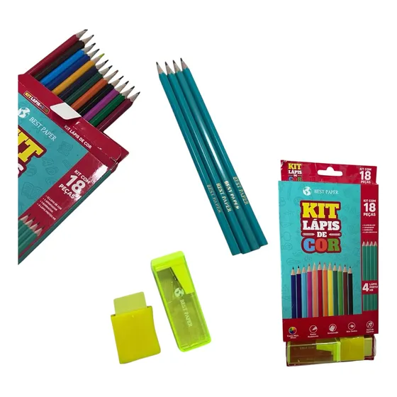 Kit Escolar 12 Lápis De Cor 4 Lápis Hb Borracha E Apontador