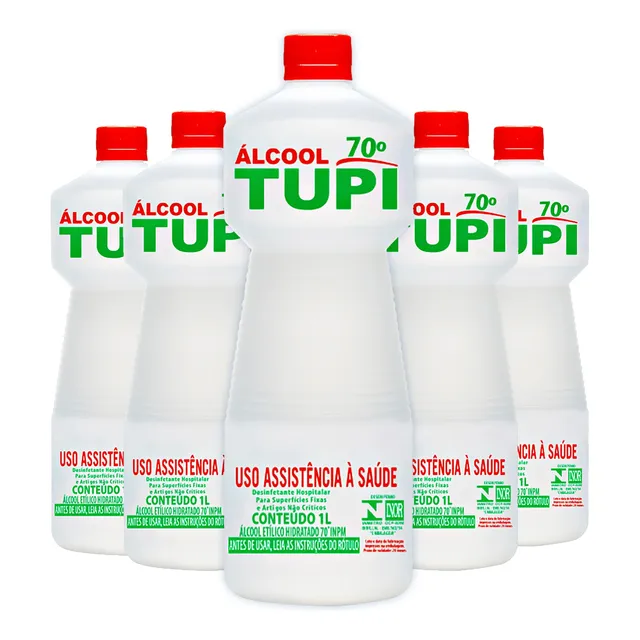 5 X Alcool 1l Bactericida Tupi Original 70