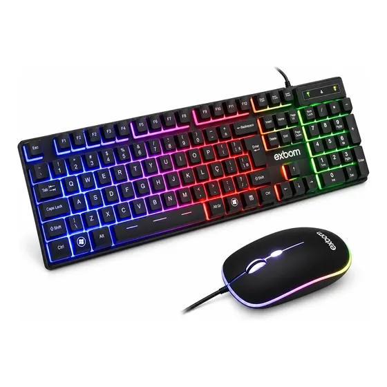 Kit Teclado e Mouse Gamer RGB USB com Iluminação LED Layout ABNT2 BK-G550