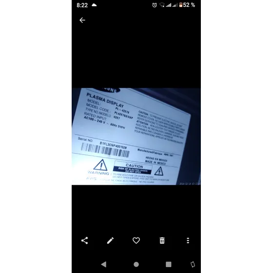Tv Plasma Samsung Pl-42 E7s,(para Repuesto) Con Base D Metal
