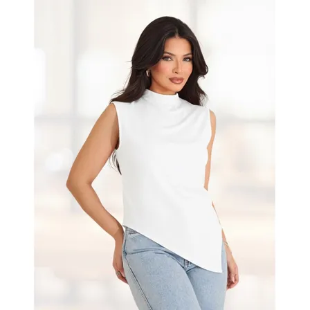 Blusa Básica Feminina Regata Assimétrica Elegante Casual