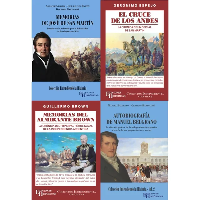 Pack De 4 Libros De Próceres: San Martín, Belgrano Y Brown