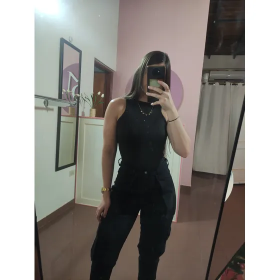 Pantalón Cargo Jeans Kankan Negro Mujer Tela Stretch