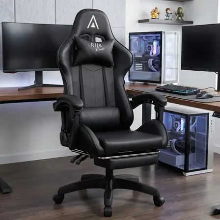 Cadeira de Escritório Gamer Alpha Racer Ergonômica Couro Sintético Reclinável Altura Ajustável com Apoio para Pés Preta Vincere Brasil