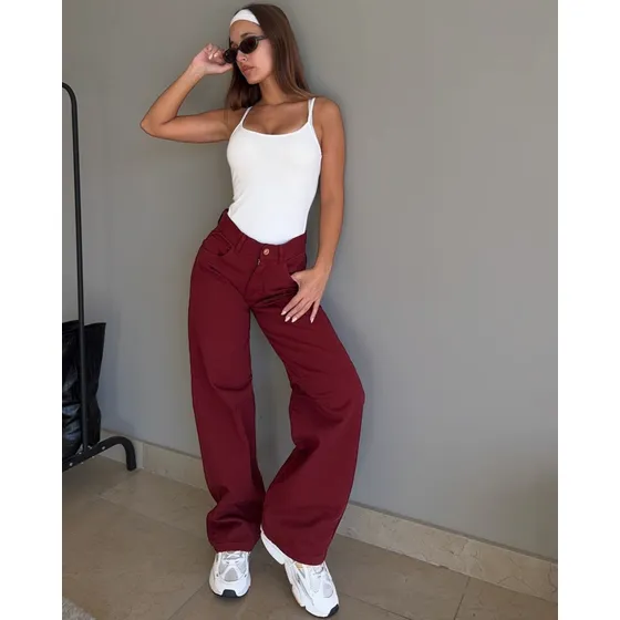 Baggy Jean Bordo Tiro Medio/bajo Alpha Y Omega Jeans