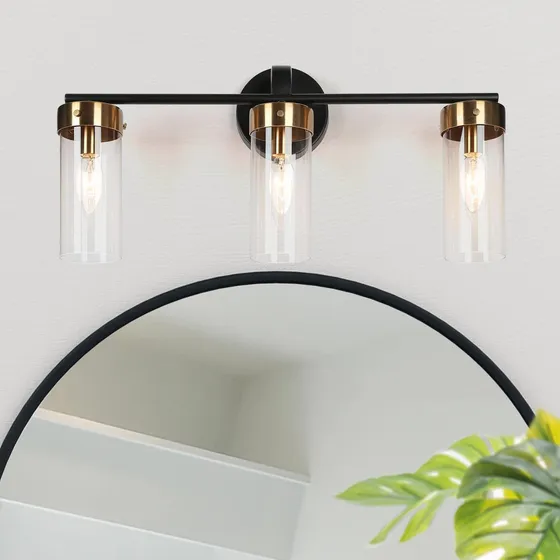 I Lampara Tocador Baño Color Dorado Negro 3 Luz Espejo 21.5