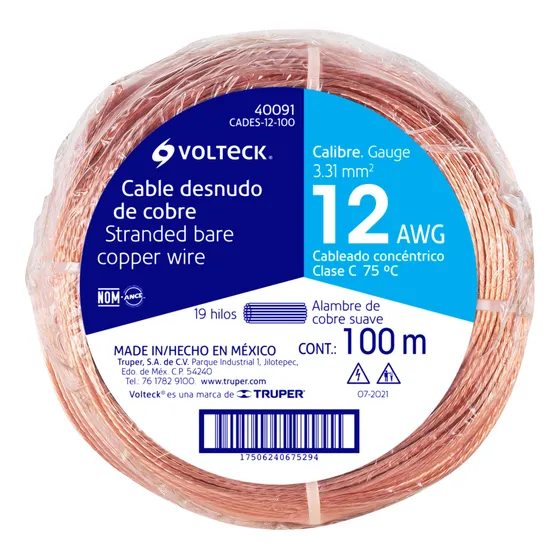 Cable De Cobre Calibre 12 Awg, Rollo 100 M, Truper, 40091