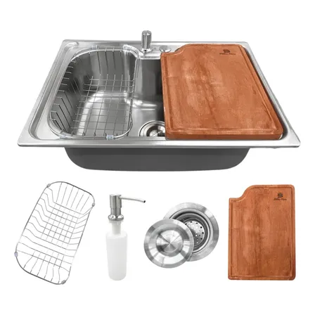 Cuba Gourmet Cozinha Aço Inox 60x42 Tábua De Corte Madeira Prateado