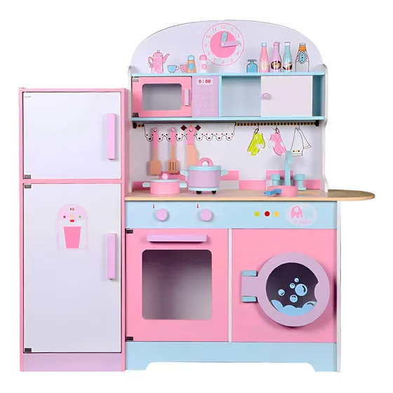 Cocinita De Madera Con Refrigerador Rosa Divertida Paraniños