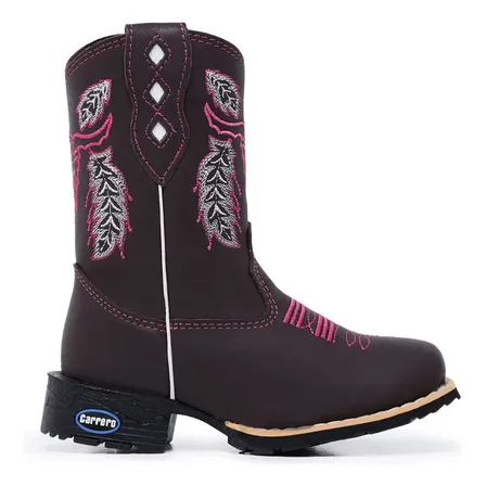 Bota Botina Feminina Infantil Texana Com Zíper Bordado