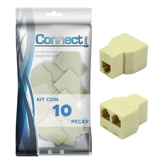 10x Conector Duplicador Cabo De Rede Rj11 1 Fêmea X 2 Fêmea