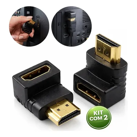 Kit 2 Adaptador Cabo Hdmi Curva L 90 Graus Tv Painel Parede Gurumania