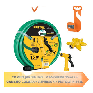 Combo 4 Pzas Manguera Pistola Riego Gancho Colgar Y Aspersor Combo 4 Pzas Manguera Pistola Riego Gancho Colgar Y Aspersor
