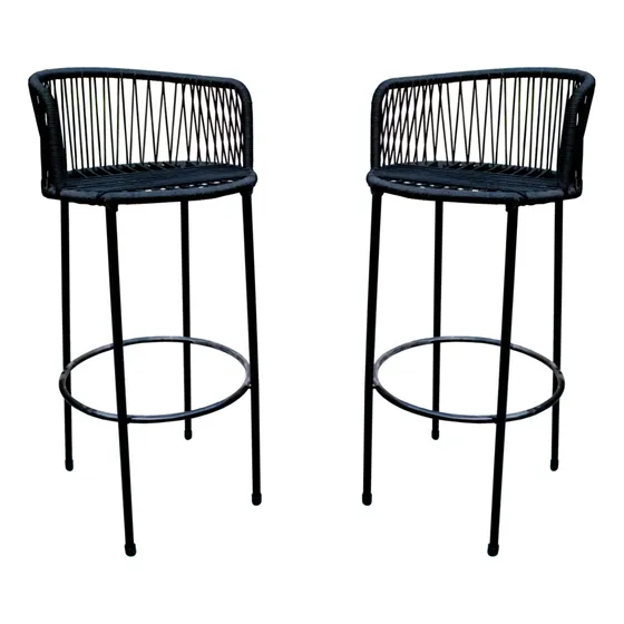 Combo 2 Banquetas Desayunador Tejida Cordon Rolox Caño Negro