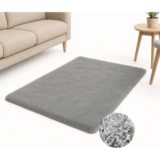 Alfombra Pelo 150x100cm Dakota Suave Antideslizante Multiuso Living Dormitorio Baño Color Gris