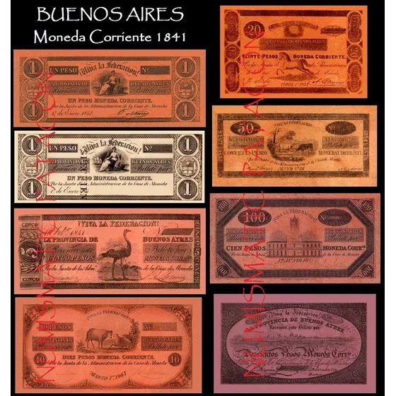 Colección Completa Billetes Moneda Corriente 1841 Buenos Air
