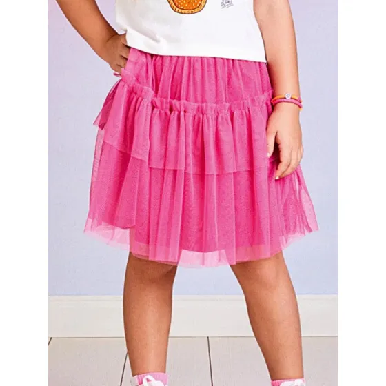 Saia De Tule Shorts Com Babados Barbie Pink Girl Momi