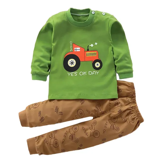 2pc Pijama De Niño Con Estampado De Tractor Y Pantalones