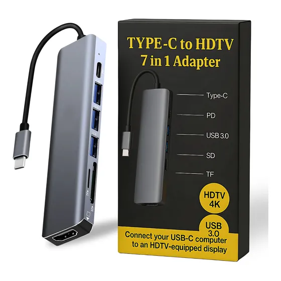 Hub 7 Em 1 Tipo-c Adaptador Usb 3.0 Hdmi 4k Sd/pd Tf Macbook