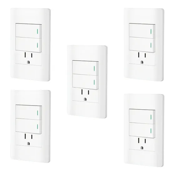 Kit De 5 Placas Armadas Con 2 Apagadores Y 1 Contacto Blanco