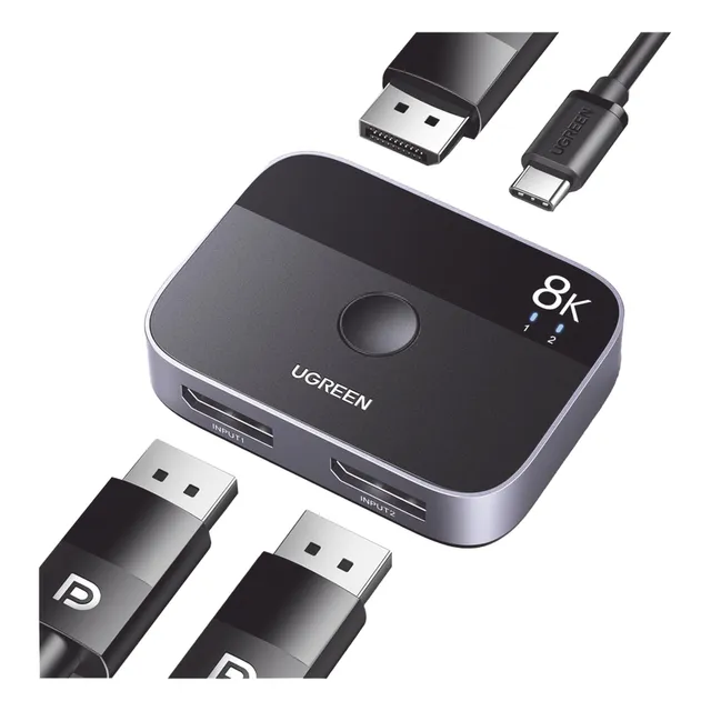 Conmutador Ugreen Dp 1.4 8k Hdmi Splitter 2 Entradas A 1 Salida 48gbps
