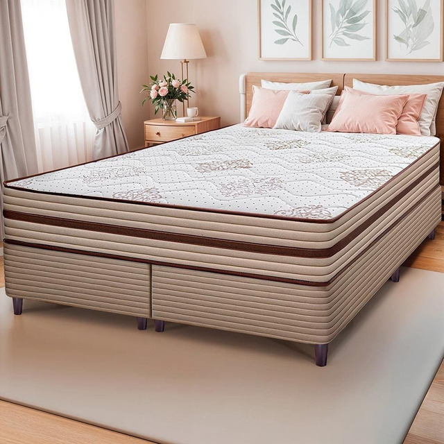 Cama Box King Size Bipartida Cama Inbox Livity 24x193x203cm Bege