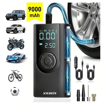 Compresor De Aire Portátil Bombas Aire Inflador De Llanta 150psi Doble Indicación De Presión Recargable Inalámbrico Power Bank Con Luz Led Para,para Auto,Motocicleta,Bicicleta XIUDEEN Aj15