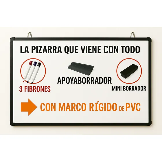 Pizarra Blanca 60x80 Marco Plástico + Accesorios