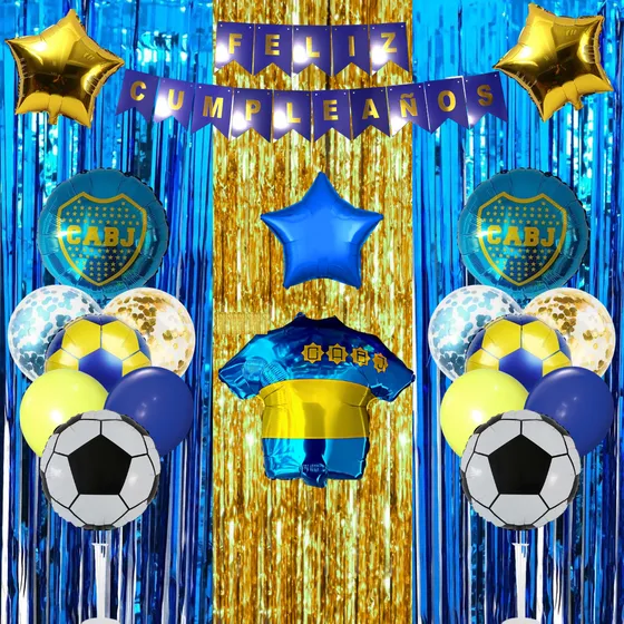 Combo Globos Cumpleaños Fiesta Tematica Deco De Boca Junior Azul Boca