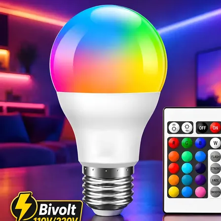 Lâmpada Led Muda Cor Controle Remoto Cores Bivolt 110v 220v 220v Rgb