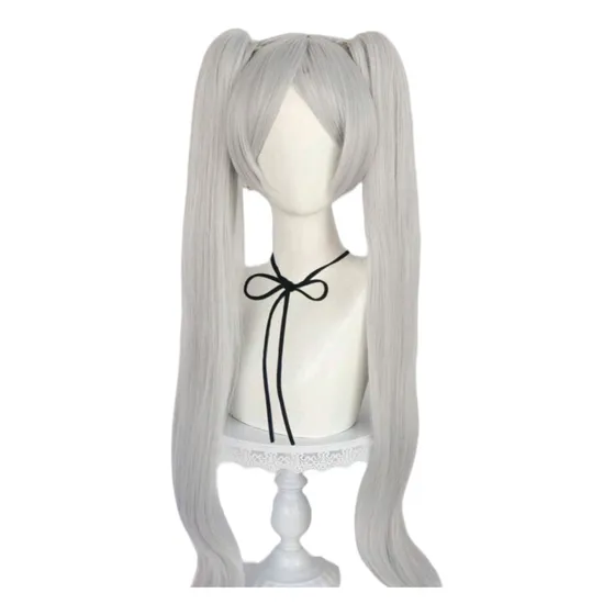Peluca Gris Claro Plateada Coletas De Clip Larga Cosplay
