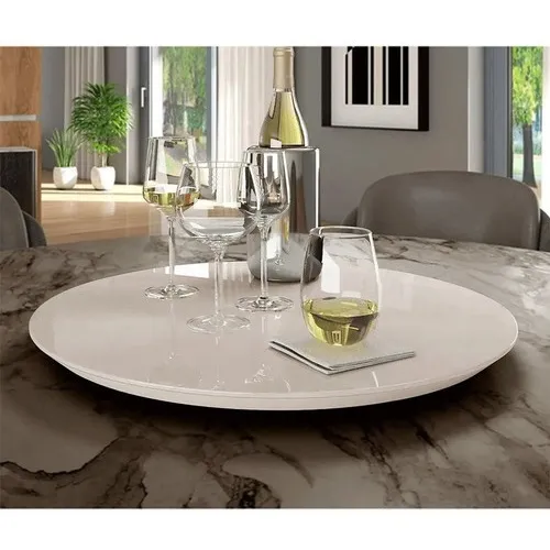 Centro Giratória Para Mesa Vidro Fixo Laqueado 60cm Offwhite