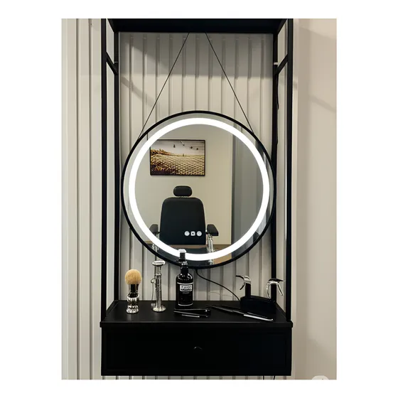 Bancada Mdf 15mm Preta C/ Espelho Led Barbearia Salão Beleza