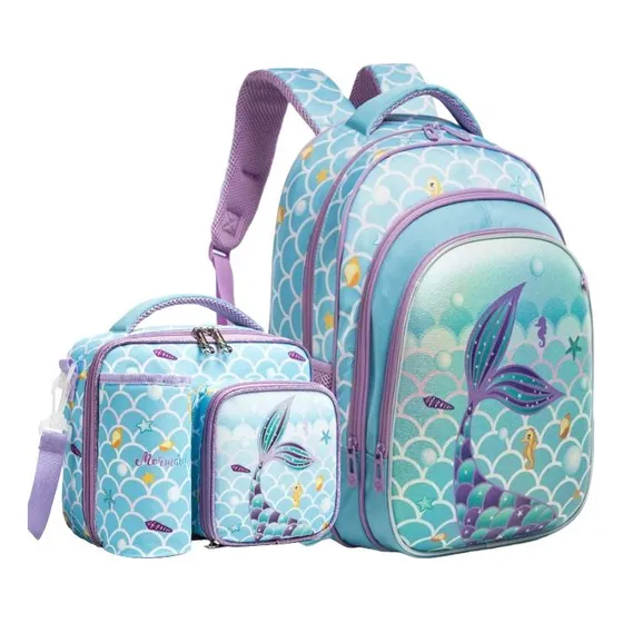 Bolso Escolar Con Diseño Sirena Set 2 Pzas