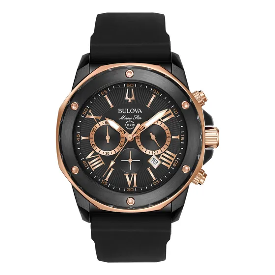 Reloj Bulova Marine Star Series A 98b307 De Silicona Negra