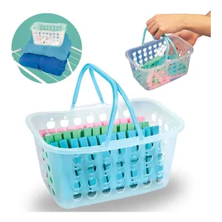 Cesta Com Alça + 36 Unids De Prendedores De Roupa Lavanderia Cesta Com Alça + 36 Unids De Prendedores De Roupa Lavanderia