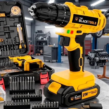 Furadeira Parafusadeira De Impacto 2 Baterias 3/8 Acessórios Amarelo E Preto 127/220v 60 Hz