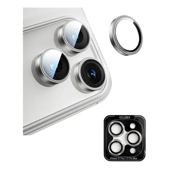 Protector De Lente Aluminio Vidrio Templado Para iPhone 17 Pro / 17 Pro Max - Plata - Marca Cellbox