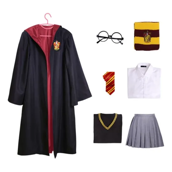 Gryffindor Conjunto Uniforme Niña Hermione Disfraz Capa Fal