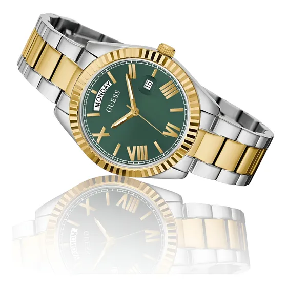 Relógio Guess Feminino Com Borda De Moeda Dourado/prata