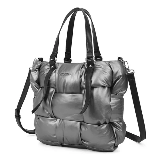Carterita Cecchini Puffer Trenzado Tendencia Urbana Amplia Color Peltre 22463