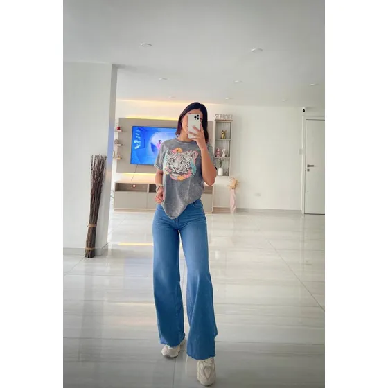 Pantalón Wide Leg Jeans Main Denim Mujer Azul