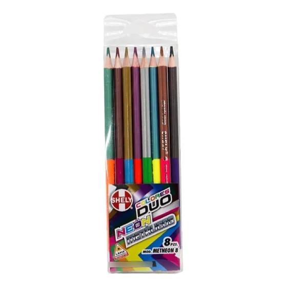 Lápiz Duo Shely 16 Tonos, Colores Neon Y Metalicos 8pzs