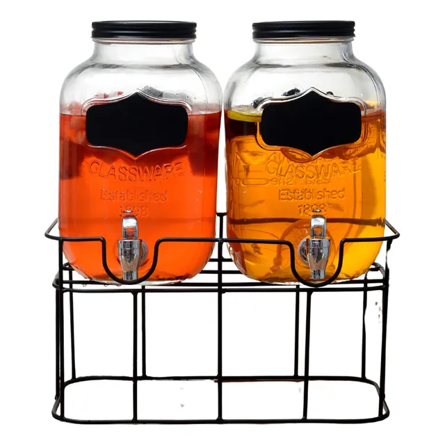 Dispensador Bebidas Vidrio Vitrolero 5lts Tapa Hermética 2pz