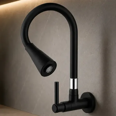 Torneira Gourmet Parede Cozinha Preta Flexível 2 Jatos Chuveirinho Cone 1/4 Volta Luxo Premium Silicone Cone Mais Vendida Preto Fosco