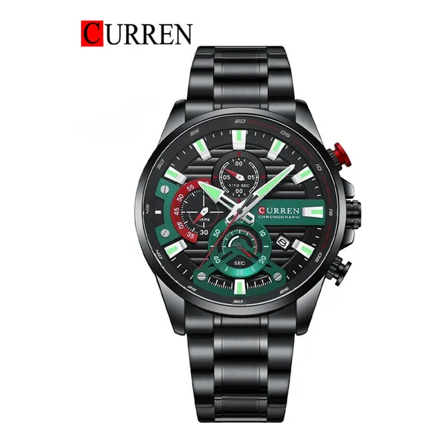 Reloj Curren Caballero Moderno Elegante Lujo Negro Con Verde
