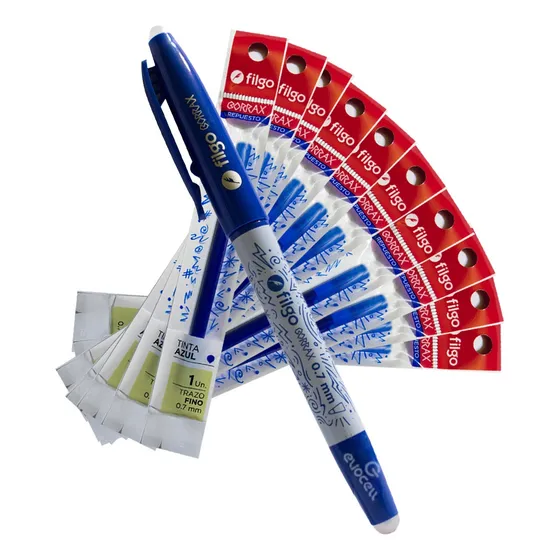 Lapicera Roller Filgo Borrax Borrable + 10 Repuestos Azules