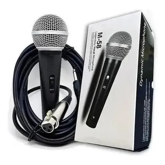 Microfone Com Fio Dinâmico Profissional Metal Karaoke Igreja