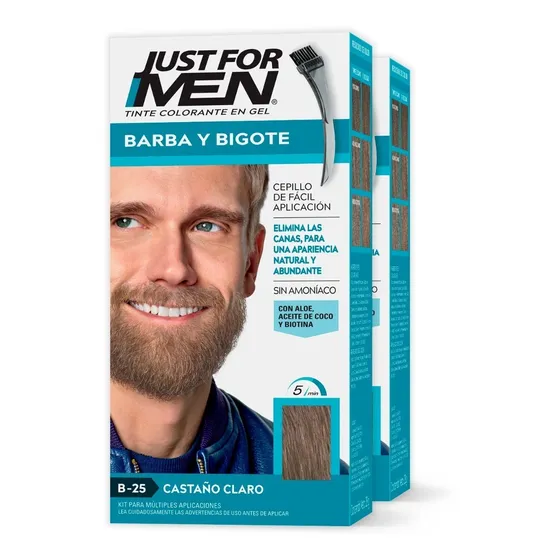 Tinte Just For Men Barba Y Bigote Castaño Claro 2 Pack 28g Cada